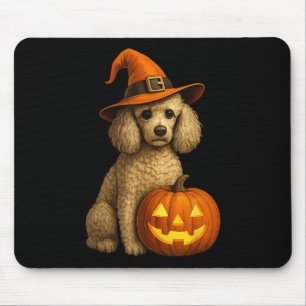 Tapis De Souris Poodle Halloween Citrouille sorcier Casquette chie