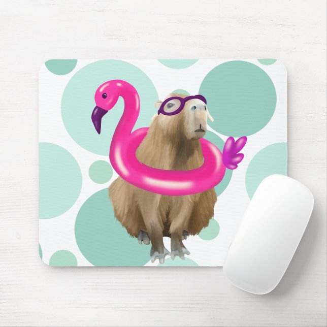 Tapis De Souris Pool Party Cute Capybara Avec Flotte Flamant rose  (Avec souris)