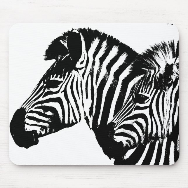 Tapis De Souris Pop Art Modèle tendance Zebras Animaux Noir Blanc (Devant)
