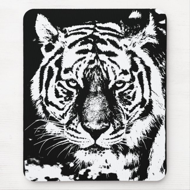 Tapis De Souris Pop Art Tiger Head Modèle noir et blanc (Devant)