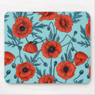 Tapis De Souris Poppies, rouge et bleu sur le bleu de la piscine