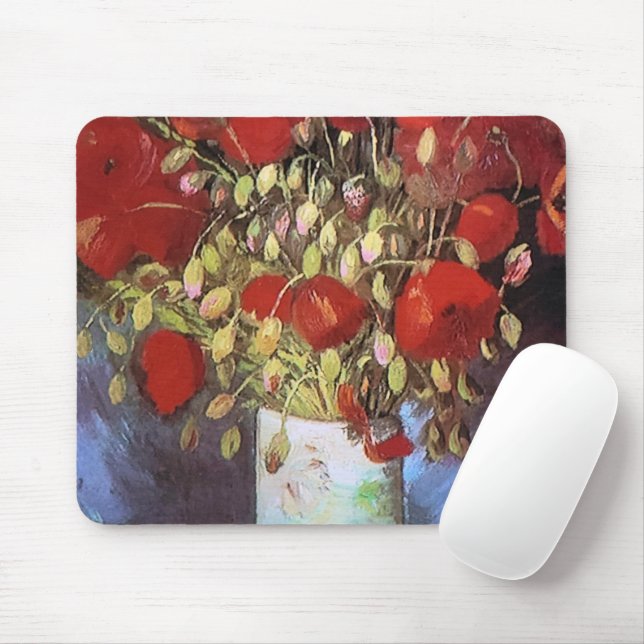 Tapis De Souris Poppies rouges Van Gogh à Vase (Avec souris)