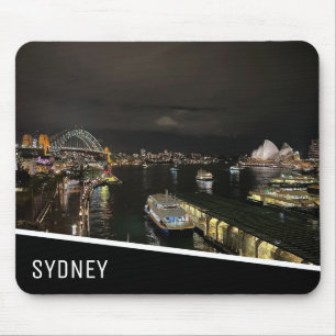 Tapis De Souris Port de Sydney par nuit, Australie, Noir