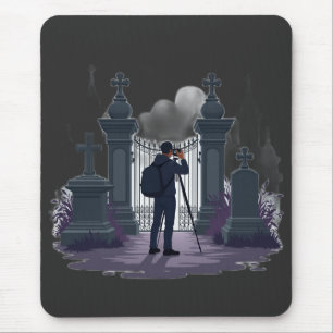 Tapis De Souris Porte de cimetière gothique en silhouette