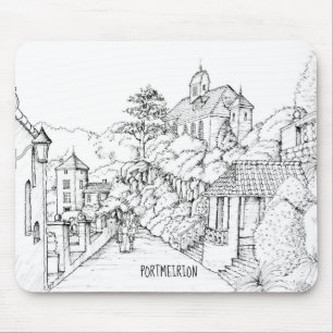 Tapis De Souris Portmeirion North Wales Pen and Ink Sketch