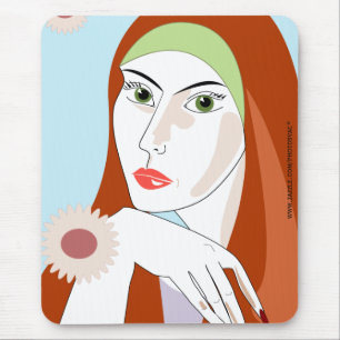 Tapis De Souris Portrait d'art floral rétro rousse mode