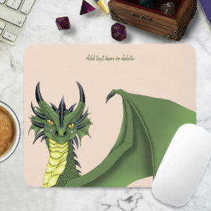 Tapis De Souris Portrait de dragon mignon vert Fantaisie pêche