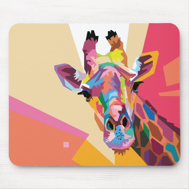 Tapis De Souris Portrait de la Giraffe Pop Art coloré (Devant)