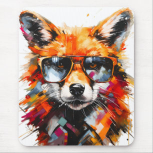 Tapis De Souris Portrait de renard abstrait Art Pop avec lunettes