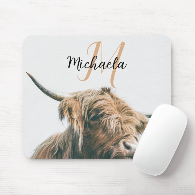 Tapis De Souris Portrait de vache Highland nom personnalisé monogr (Avec souris)