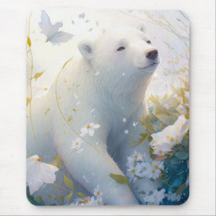 Tapis De Souris Portrait d'ours polaire Peinture animale Faune Lib
