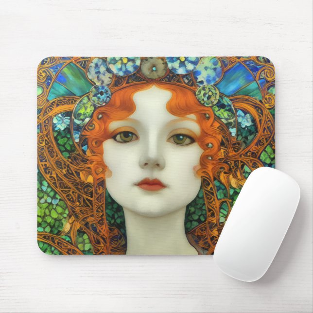 Tapis De Souris Portrait d'une belle femme en verre tendu (Avec souris)