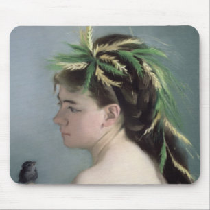 Tapis De Souris Portrait d'une fille tenant un moineau