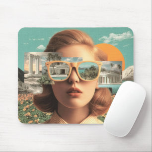 Tapis De Souris Portrait féminin surréaliste avec des lunettes de