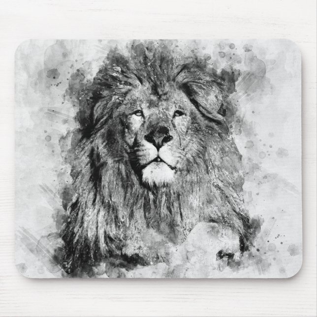 Tapis De Souris Portrait noir et blanc du lion mâle (Devant)