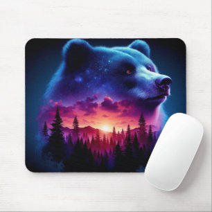 Tapis De Souris Portrait Ours Double Exposition Avec Coucher De So