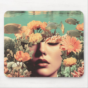 Tapis De Souris Portrait sous-marin surréaliste avec fleurs de cor