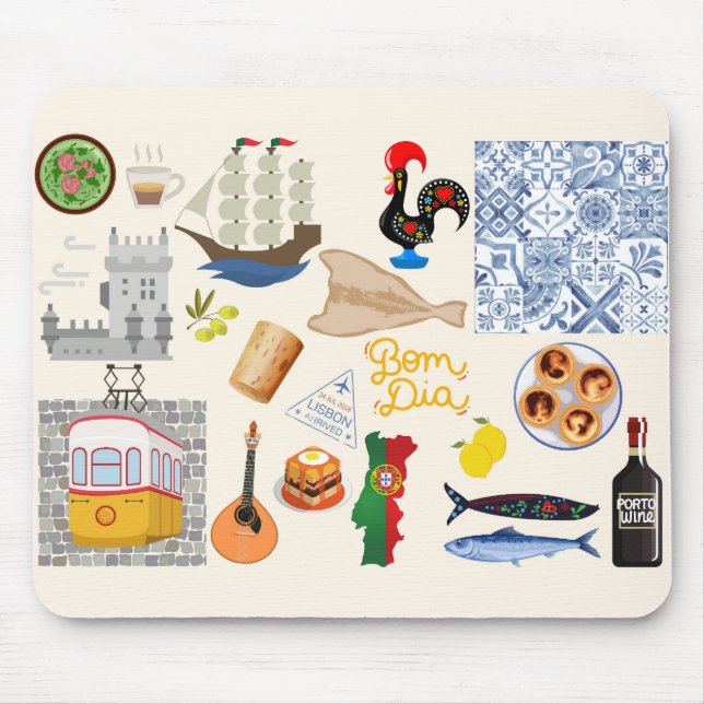 Tapis De Souris Portugal Symboles Amateurs de voyage (Devant)