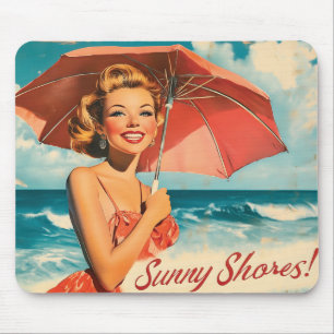 Tapis De Souris Poster de vacances vintage Beach : Blonde Pin Up