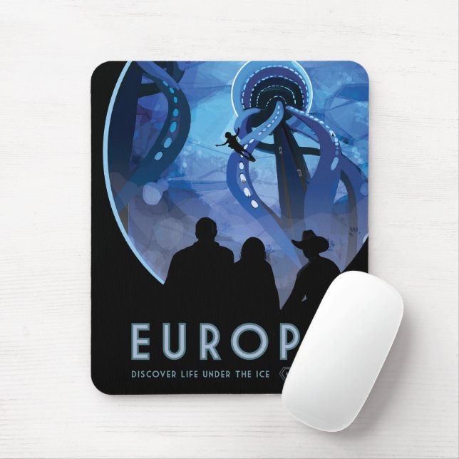 Tapis De Souris Poster de voyage Retro Space - Jupiter's Moon Euro (Avec souris)