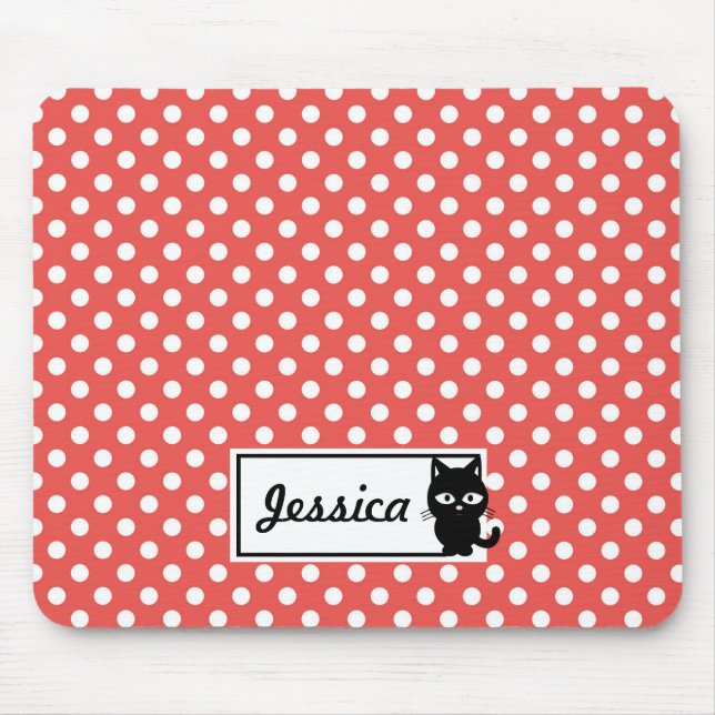 Tapis De Souris Pot rouge et chat noir Personnalisé (Devant)