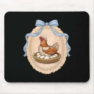 Tapis De Souris Poule vintage sur son nid avec des œufs Cottagecor