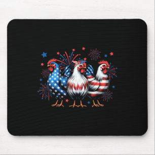 Tapis De Souris Poulet Rouge Blanc Bleu Drapeau Usa Feu D'artifice