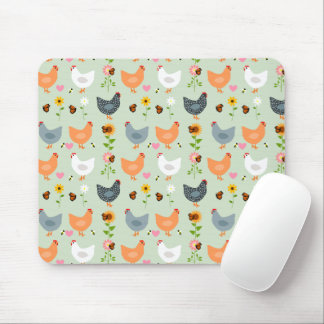 Tapis De Souris Poulets dans les fleurs Green Mouse Pad