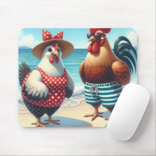 Tapis De Souris Poulets de plage portant des maillots de bain
