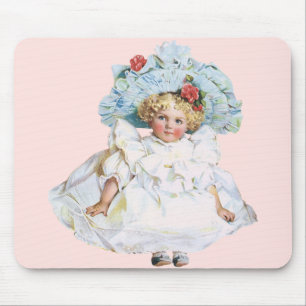 Tapis De Souris Poupée bébé fille victorienne vintage, chapeau de 