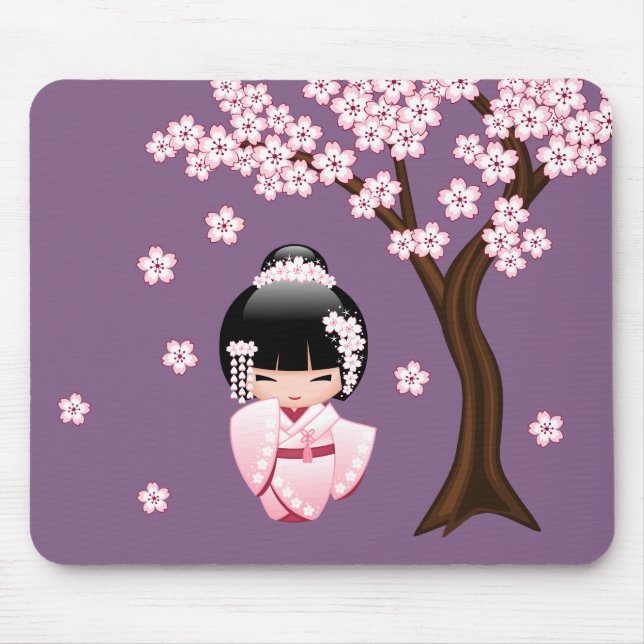 Tapis De Souris Poupée blanche Kimono Kokeshi - Japonaise Geisha G (Devant)