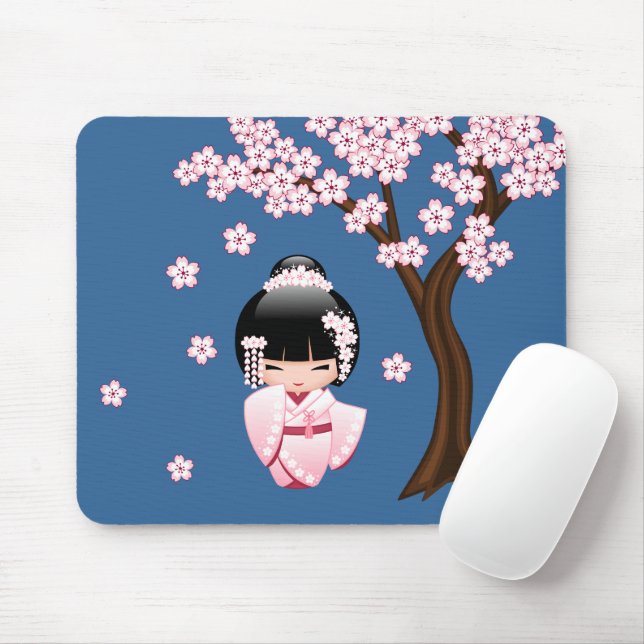 Tapis De Souris Poupée blanche Kimono Kokeshi - mignonne Geisha Gi (Avec souris)