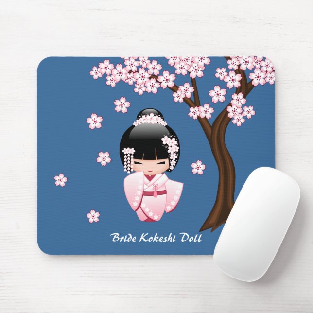 Tapis De Souris Poupée blanche Kimono Kokeshi - mignonne Geisha Gi (Avec souris)