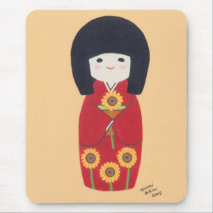 Tapis De Souris Poupée de Kokeshi avec le tournesol