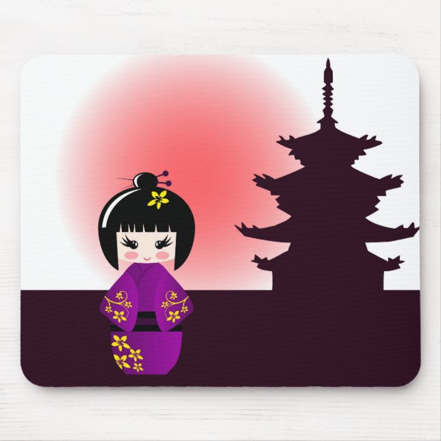Tapis De Souris Poupée de Kokeshi et temple japonais (Devant)