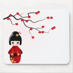Tapis De Souris Poupée de Kokeshi sous la branche de Sakura