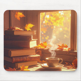 Tapis de souris pour livres et café d'automne Cozy