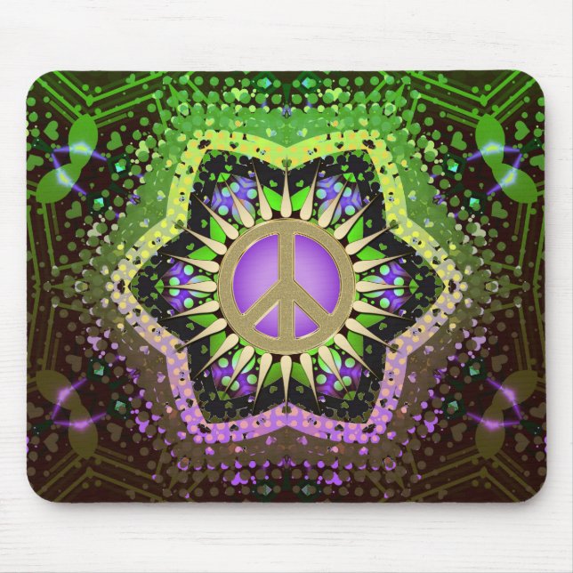 Tapis De Souris Pouvoir Fleur de Paix Purple+Vert Mousepad (Devant)