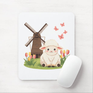 Tapis De Souris Prairie aux moutons au moulin à vent