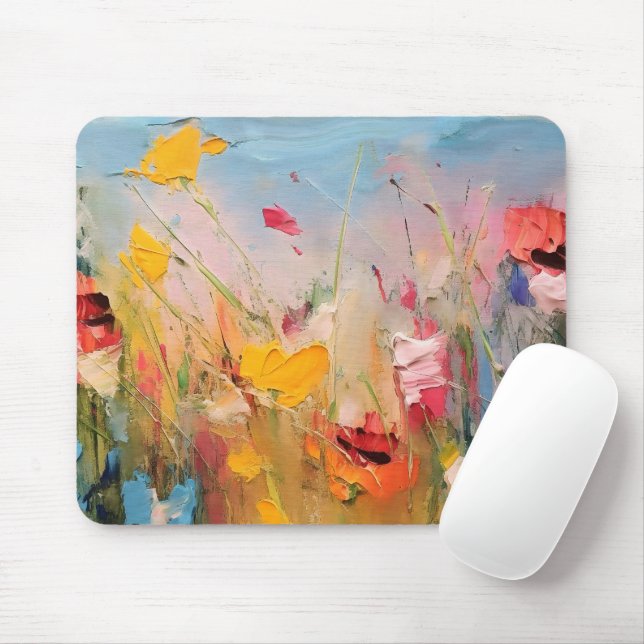 Tapis De Souris Prairie d'été – Paysage floral expressif (Avec souris)