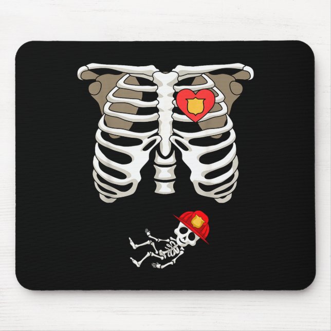 Tapis De Souris Pregnancy Skeleton Rib Funny Firefighter Bump Shir (Devant)