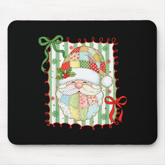Tapis De Souris Preppy Christmas Santa Claus Patchwork Xmas Women  (Devant)