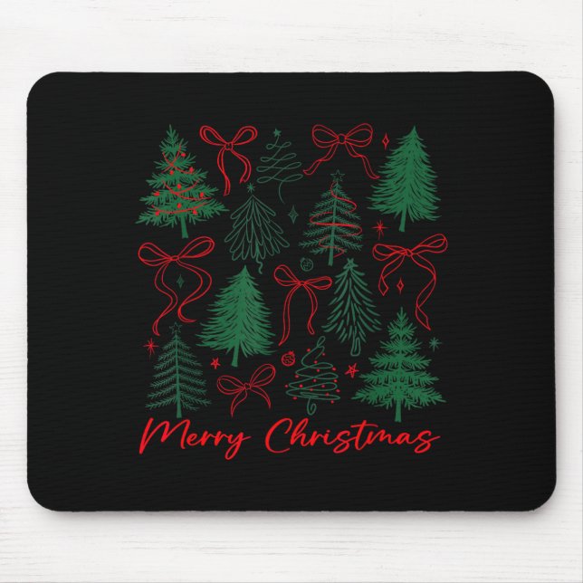 Tapis De Souris Preppy Christmas Tree Merry Xmas Girly Coquette Ki (Devant)