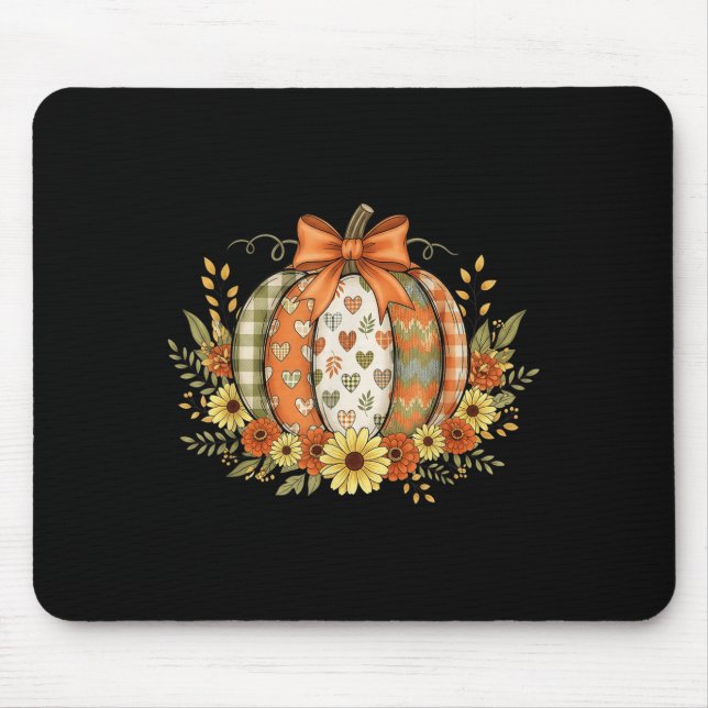 Tapis De Souris Preppy Floral Fall Pumpkin Lace Coquette Bow Hallo (Devant)