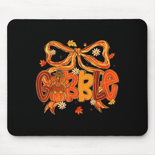 Tapis De Souris Preppy Gobble Coquette Bow Turkey Thanksgiving Fal (Devant)
