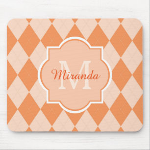 Tapis De Souris Preppy Orange Jacquard Girly Monogramme et nom