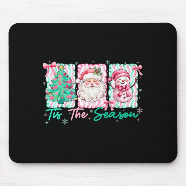 Tapis De Souris Preppy Tis The Season Santa Snowman Merry Christma (Devant)