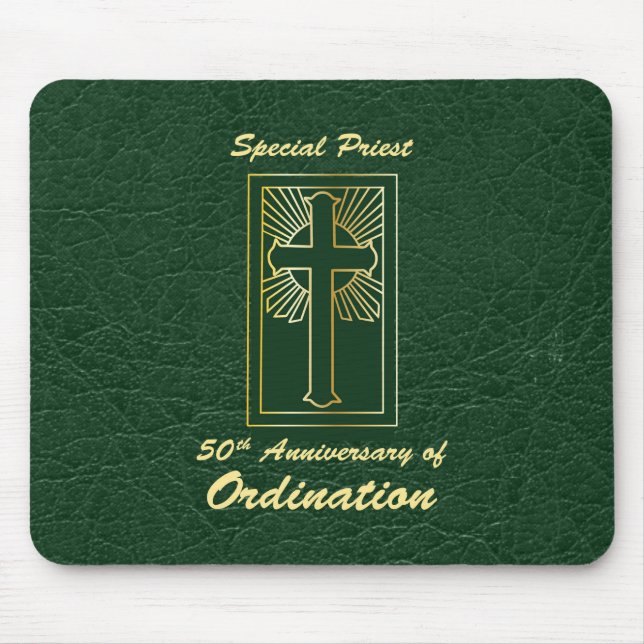 Tapis De Souris Prêtre 50e anniversaire de l'ordination look cuir (Devant)