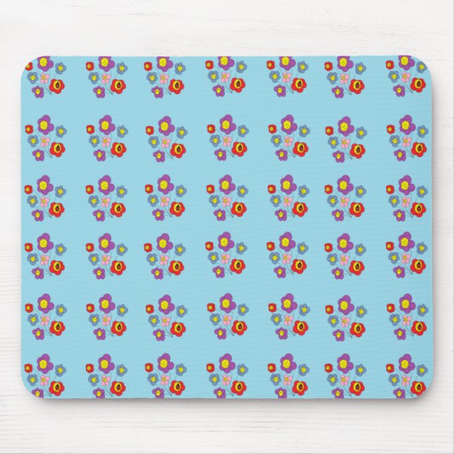 Tapis De Souris Pretty Ladybug and Flowers Light Blue Pattern (Devant)