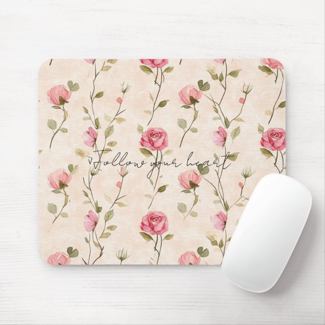 Tapis De Souris Pretty Pink Cream Roses Floral (Avec souris)